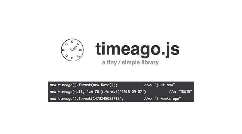 TimeAGoJS logo and the code snippet