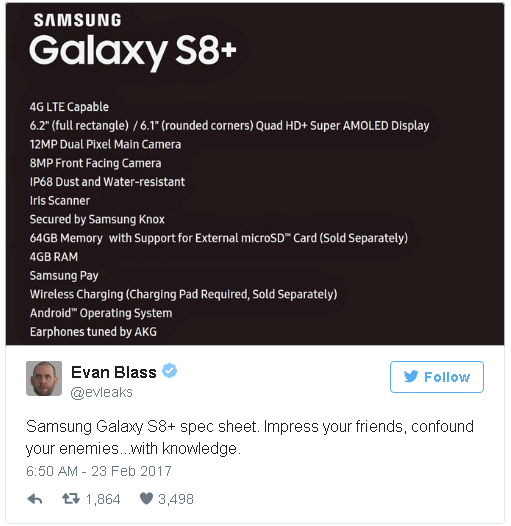 
Galaxy S8 Plus có màn hình 6,2 inch.
