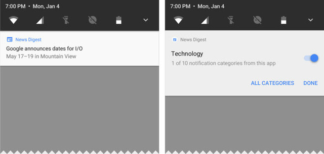
Khung thông báo mới của Android O (bên phải).
