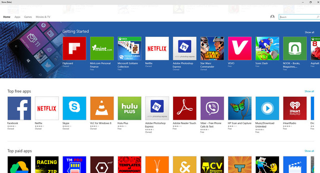 
Cửa hàng Windows Store trên Windows 10.
