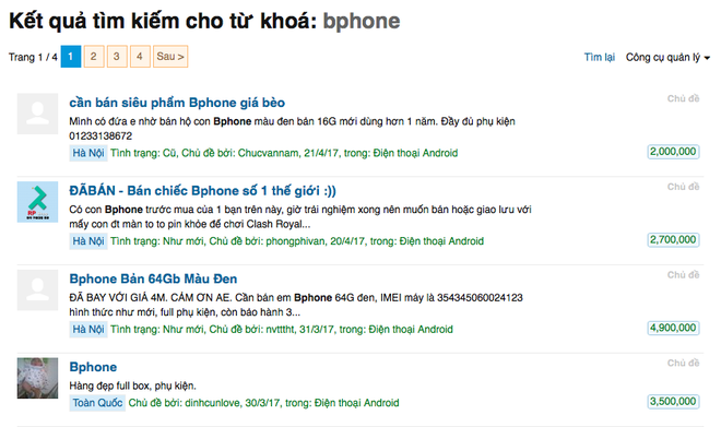 
Giá máy Bphone cũ chỉ khoảng hơn 2 triệu đồng
