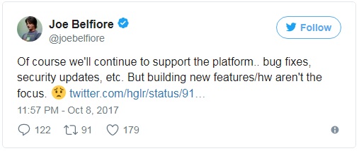Tất nhiên là chúng tôi sẽ tiếp tục hỗ trợ nền tảng này như sửa lỗi, cập nhật bảo mật...Nhưng hãng sẽ không tập trung phát triển phần cứng cũng như những tính năng mới nữa.