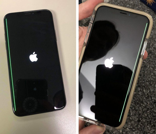 Vệt sáng xanh xuất hiện trên màn hình của iPhone X.