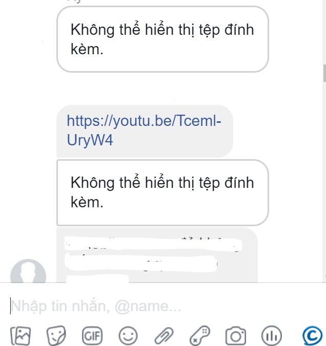 Khung chat nhắn tin Facebook không thể hiện tệp tin đính kèm