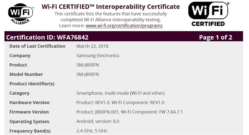 Galaxy J8 (2018) đạt chứng nhận Wi-Fi, rất gần với ngày trình làng