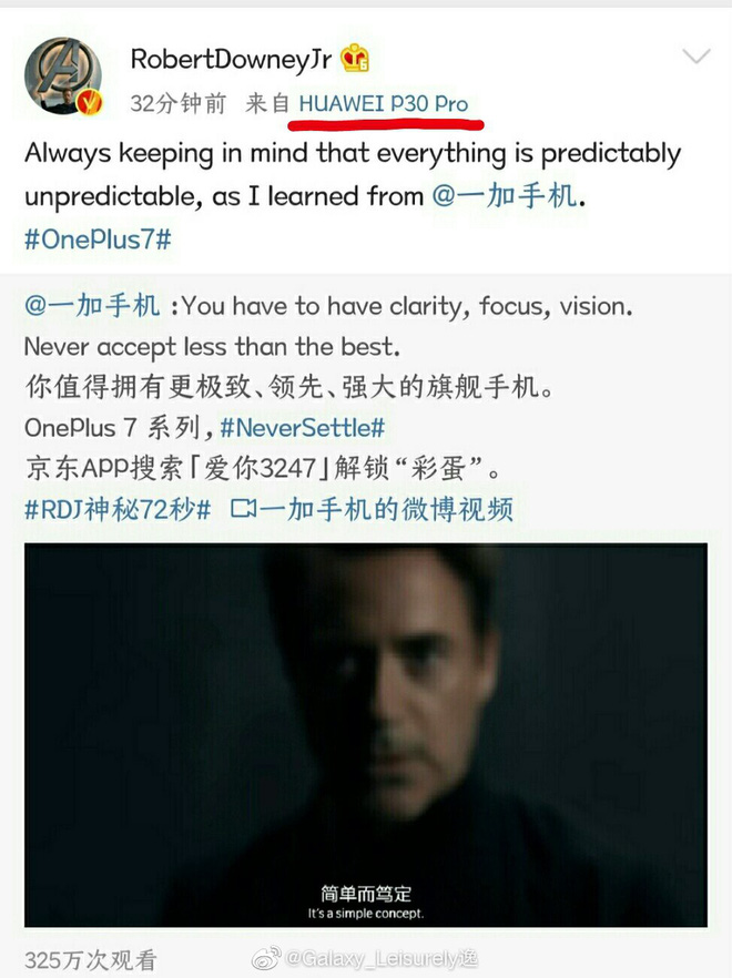 Iron Man Robert Downey Jr. dùng Huawei P30 Pro để quảng cáo cho OnePlus - Ảnh 2.