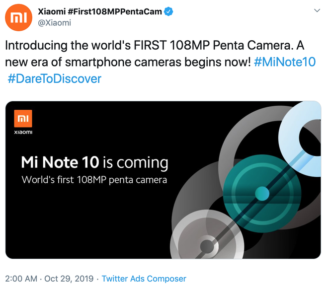 Xiaomi xác nhận ra mắt Mi Note 10 với 5 camera, độ phân giải 108MP - Ảnh 2.