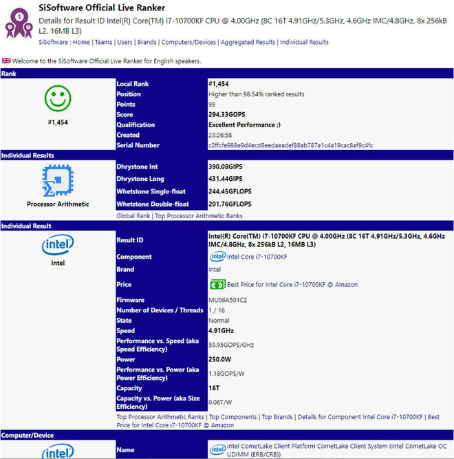 Core i7-10700KF lộ điểm benchmark, mạnh ngang Ryzen 7 3800X nhưng ăn điện gấp đôi - Ảnh 1.