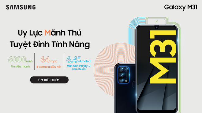 Galaxy M31 ra mắt tại Việt Nam: Camera 64MP, RAM 6GB, pin 6000 mAh, giá 6.49 triệu đồng - Ảnh 1.