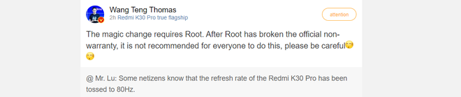 Redmi K30 Pro có thể ép xung màn hình từ 60Hz lên 80Hz - Ảnh 3.