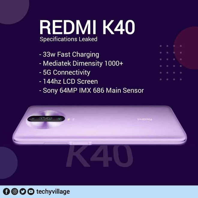 Redmi K40 lộ cấu hình khủng: Màn hình 144Hz, chip Dimensity 1000+, hỗ trợ 5G, sạc nhanh 33W - Ảnh 1.