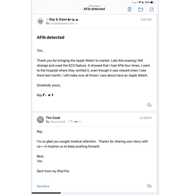 Khách hàng cảm ơn vì được Apple Watch cứu sống, CEO Tim Cook lập tức gửi mail cảm ơn khách hàng - Ảnh 2.