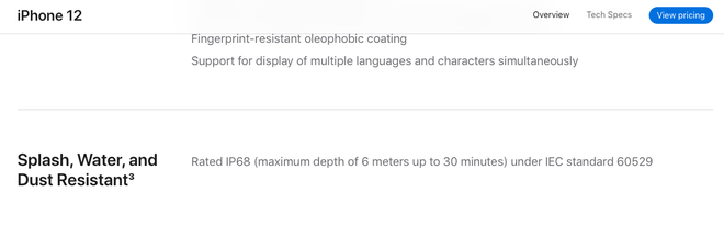 Có thể ngâm nước ở độ sâu tới 6m nhưng iPhone 12 vẫn chỉ đạt chuẩn IP68 (chứ không phải IP68+) - Ảnh 1.