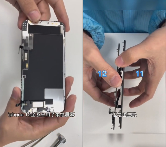 Video mổ bụng iPhone 12: Màn hình mỏng hơn, pin nhỏ hơn, bo mạch hình chữ L - Ảnh 2.