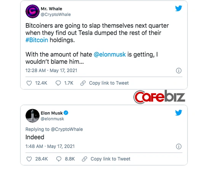 Nhà đầu tư bất lực nhìn Elon Musk tiếp tục thao túng thị trường: Tweet ám chỉ Tesla đã bán hết Bitcoin, giá đồng tiền số chạm đáy - Ảnh 3.