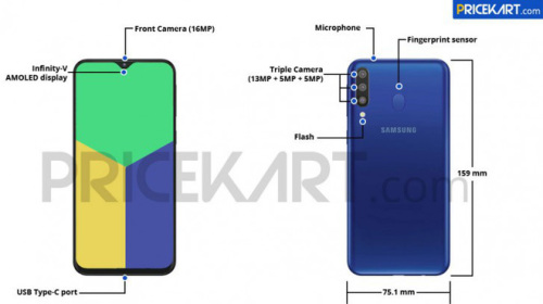 Galaxy M30 lộ cấu hình chi tiết: Màn hình 6.4 inch, 3 camera, pin 5000mAh, màu gradient mới