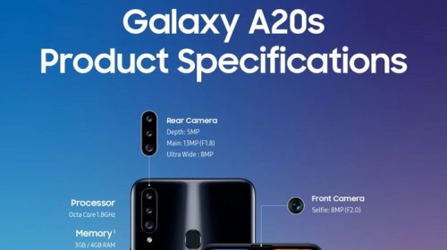 Galaxy A20s lộ diện với hệ thống 3 camera, màn hình 6.5 inch LCD